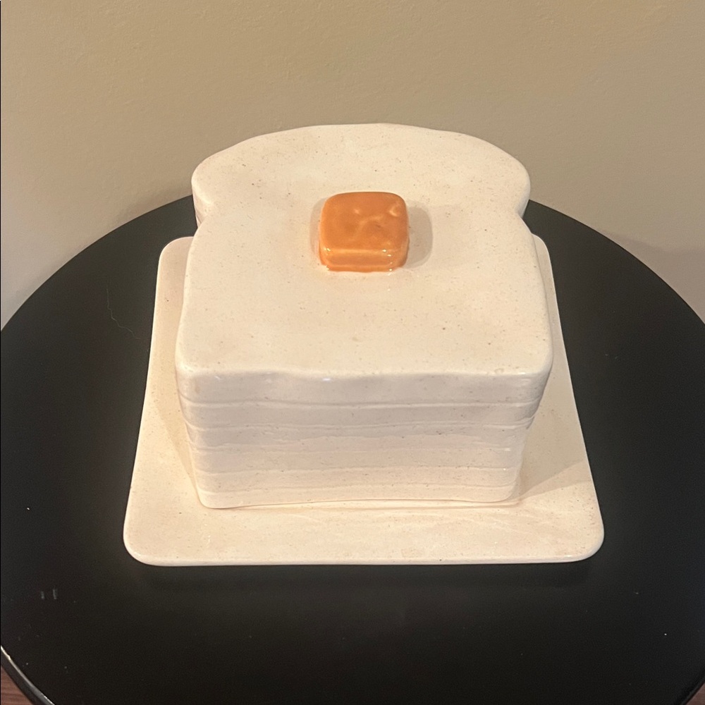 Toast Shaped Ceramic Serving Dish with Butter Accent